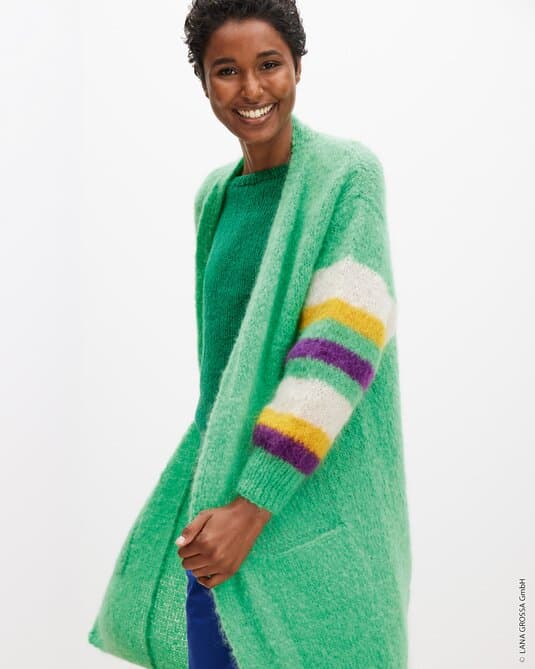 LONG CARDIGAN PLAIN RIGHT WITH STRIPED SLEEVES - Mohair Moda
Show details